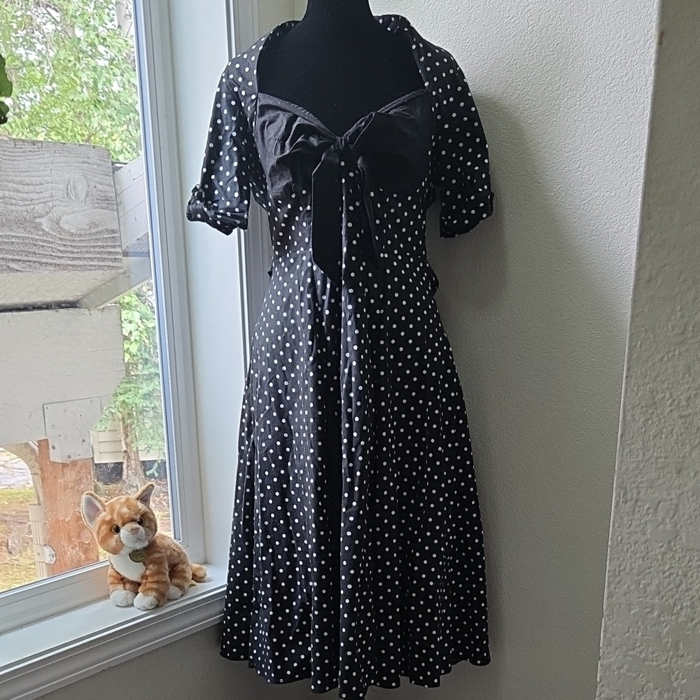 Chic Star, Retro, Swing Black and White Polka Dot Midi Dress